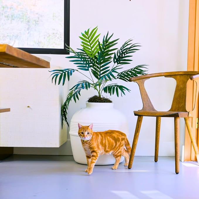 Good Pet Stuff Original Hidden Litter Box Planter, Decorative Cat Litter Enclosure with Carbon Filter, Artificial Palm Plant, Upgraded Design, Easy to Clean, Base Kit, White Birch