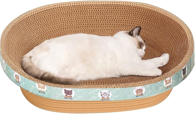 Extra Large Cat Scratcher Bed, 21.6" x 14.9" x 4.3" XL XXL Cat Scratch Cardboard, Scratching Board Pad for Indoor Cats Kitty Kittens, Scratch Lounge House Couch, Furniture Protector, Oval