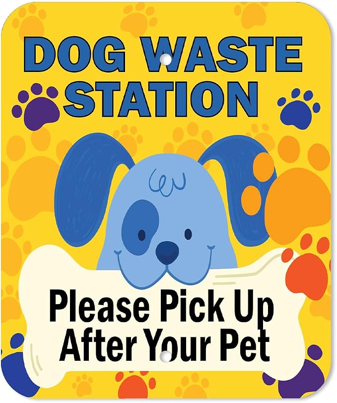Zero Waste USA - DISPENSE-ART™ Roll Bag Dispenser & Sign - Cartoon Dogs | UV-printed roll bag dispenser & matching sign, 400 bags, 25% more storage, mounts to walls, posts & fences