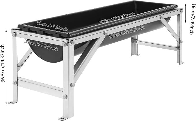 39.4" Long Feed Trough, 35L/9.25Gal Livestock Feeder Trough, Heavy Duty Galvanized Sheet Feeder Trough Animal Feed/Water Station for Goats Sheep Pigs Horses (Black)