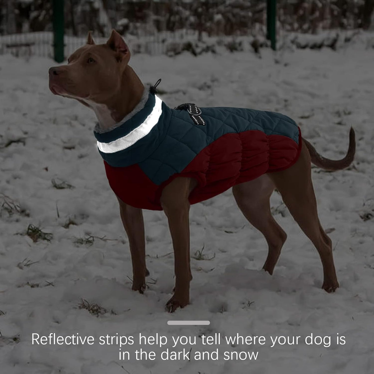 FUAMEY Dog Coat for Large Dogs,Waterproof Dog Winter Jacket with Harness Built in Puppy Cold Weather Coats Reflective Pet Vest with Zipper Warm Fleece Dogs Snowsuit Windproof Dark Blue L