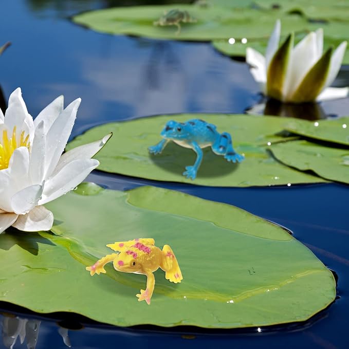 22 Pcs Water Lily Pad Artificial Floating Lotus Flower with Plastic Frog Figures Toy Set for Garden Home Decor Party Favor Koi Pond Accessories Ornament Indian Diwali Decorations Return Gifts