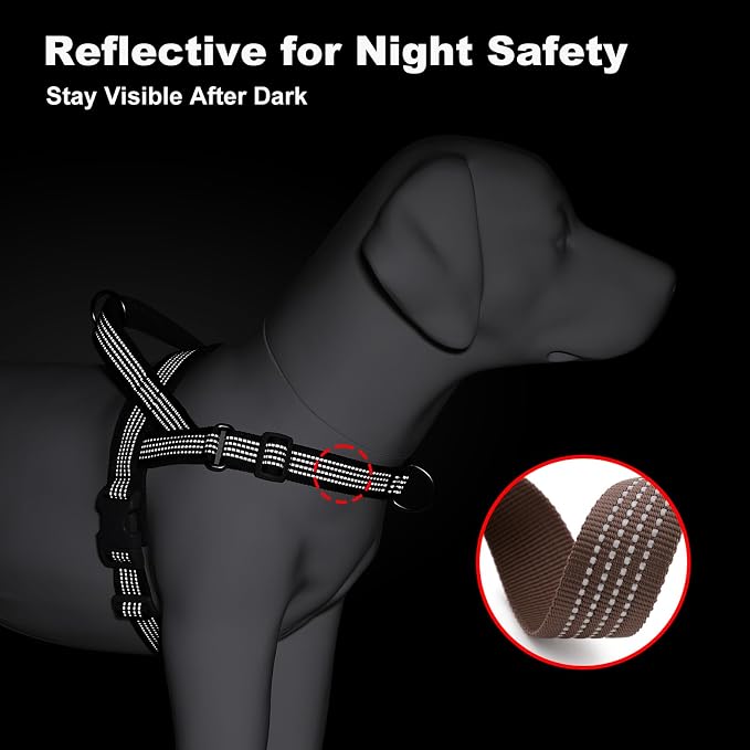 No Pull Dog Harness with Handle, Adjustable Soft Mesh Padded Vest | Reflective Walking Harness with Front Clip for Small Medium Large Dogs, Quick Fit No Escape for Training, Chocolate, L