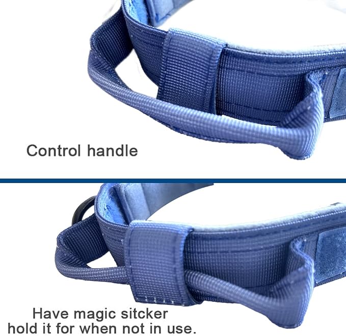 Tactical Dog Collar for Large Dogs with Control Handle,Dark Blue,S | 1000D Heavy-Duty Nylon Fabric,Quick-Release Metal Buckle,Adjustable Fit,Soft-Padded Webbing,D-Ring,for Training & Hiking