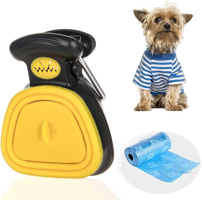 Dog Pooper Scooper, Portable Dog Poop Scooper with Waste Bags for Large & Small Dogs,Heavy Duty Dog Waste Cleaner,Dog Waste Pick Up,Easy to Use for Grass, Dirt, Gravel,Yellow,M