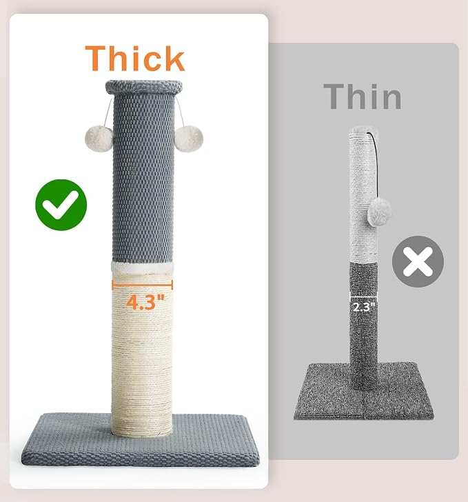 Made4Pets Tall Cat Scratching Post with Sisal & Carpet for Indoor Cats, 33" | Cat Scratcher with Wide Stable Base, Interactive Hanging Toys, Ideal for Adult Cats, Large Breeds and Full-Body Stretching