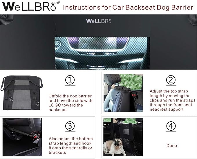 Dog Car Backseat Barrier, Padded and Durable Nylon Net Pet Barrier, Vehicle Travel Dog Fence with 2 Mesh Windows, for Safe Driving, Easy to Install and Adjust for All Cars