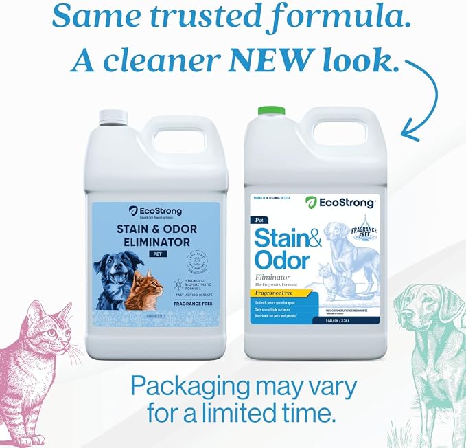 Eco Strong Pet Stain and Odor Remover - Cat Urine Enzyme Cleaner, Urine Destroyer for Dogs, Pet Urine Enzyme Cleaner [All New Fragrance Free] - 128oz