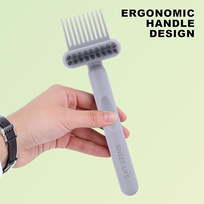 2-in-1 Comb Cleaner with Pick and Bristles, Portable Hair Brush Cleaner Tool Hairbrush Cleaning with Ergonomic Handle for Home Salon Travel Use Hairstylist Essentials (Gray)
