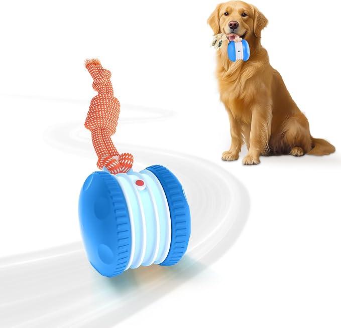 Interactive Dog Ball, Random Path Electric Automatic Moving and Rolling Dogs Toy with Rope for Small Medium Large Dogs, Motion-Activated Dog Stimulation Toy for Boredom Relief (Blue)