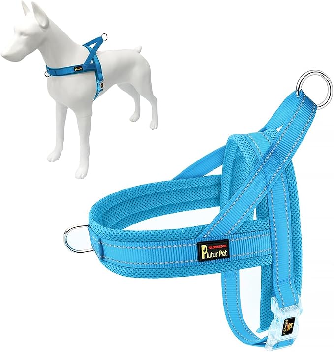 Plutus Pet No Pull Dog Harness for Large Dogs, Breathable Mesh Padded | Adjustable Reflective with Handle, Escape Proof, Quick Fit Pet Vest, Front Clip, for Training and Walking, Cyan, XL
