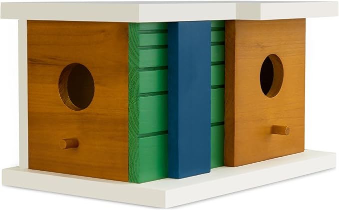 CLACKIBUKVYZ Bird House - Wooden Birdhouse with 2 Entrances - Outdoor Hanging Bird Nesting Box for Bluebirds, Finches, Cardinals - Durable Solid Wood Design, Ideal for Garden Decoration