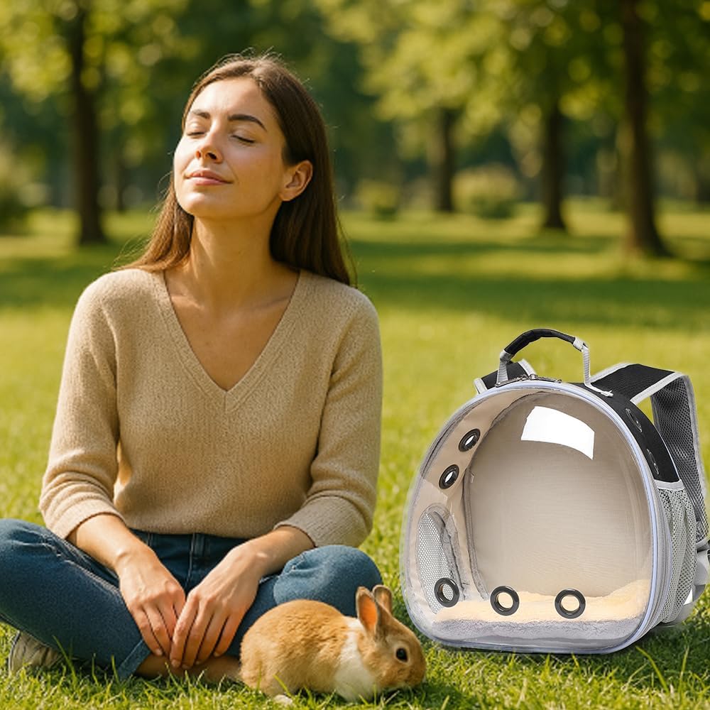 Bunny Carrier, Guinea Pig Carrier,Small Animal Carrier Backpack for Rabbit,Bearded Dragon, Lizard,Hamster,Kitten. Breathable Pet Travel Cage Bag Perfect for Vet Visits & Outdoor Adventures (Black)