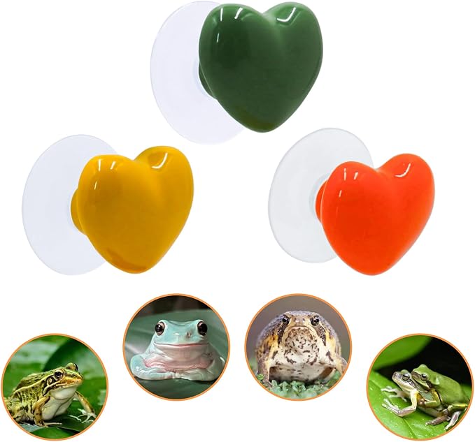 Tree Frog Terrarium Accessories, 3 Pack Multicolor Ceramic Relax & Climbing Spots with Suction Cups, Tank Habitat Accessories for African Dwarf Frog, Toad
