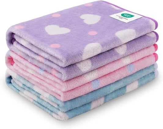 1 Pack 3 Blankets Super Soft Cute Dot Pattern Pet Blanket Flannel Throw for Dog Puppy Cat Purple/Pink/Cyan Large