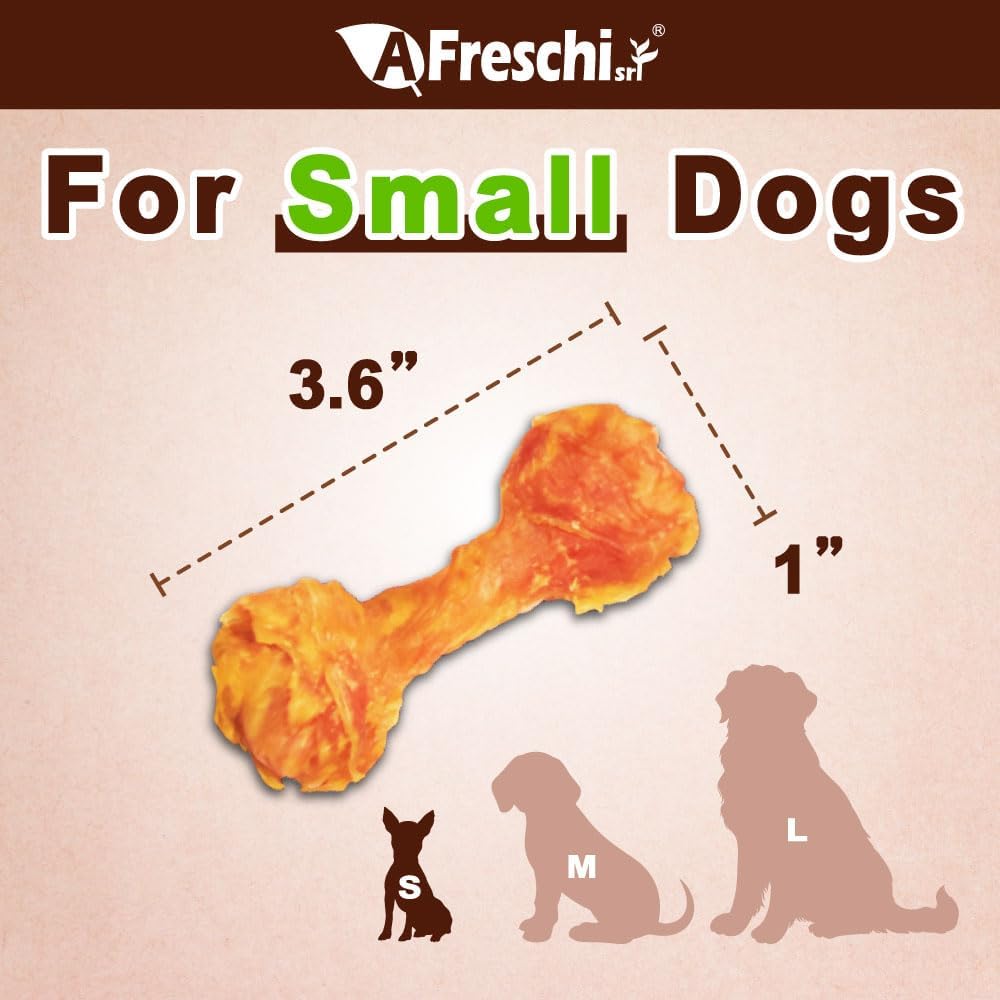 AFreschi Turkey Tendons for Dogs, USA-Sourced, Healthy Dog Treats, Rawhide-Free Puppy Chews, Long Lasting, All Natural, Hypoallergenic Dog Treats for Small Breeds, 40 Count Box Bone (S)