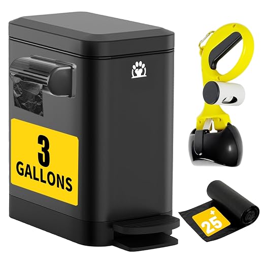 Dog Poop Trash Can Outside,3Gal Metal Outdoor Trash Can,Outdoor Dog Poop Trash Can with Lid for Odor Control - Includes Poop Scooper for Dogs & Bin Bag Holder (Black)