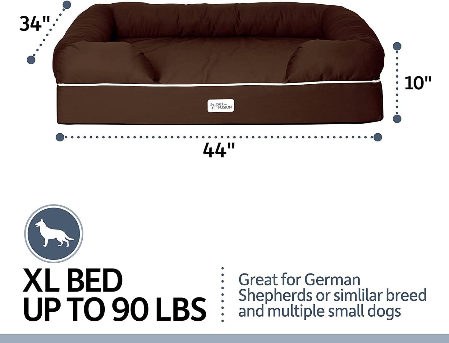 PetFusion Ultimate Dog Bed, Orthopedic Memory Foam, Multiple Sizes/Colors, Medium Firmness Pillow, Waterproof Liner, YKK Zippers, Breathable 35% Cotton Cover,1yr. Warranty,Brown, X-Large (44x34")