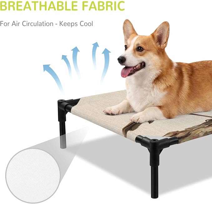 Outdoor Elevated Dog Bed for Medium Dogs, Bird Breathable Cooling Raised Dog Cot for Indoor/Outdoor, Ivy Branch Animal Green Botanical Leaf Rustic Waterproof Elevated Pet Beds, M 24 x 20 in