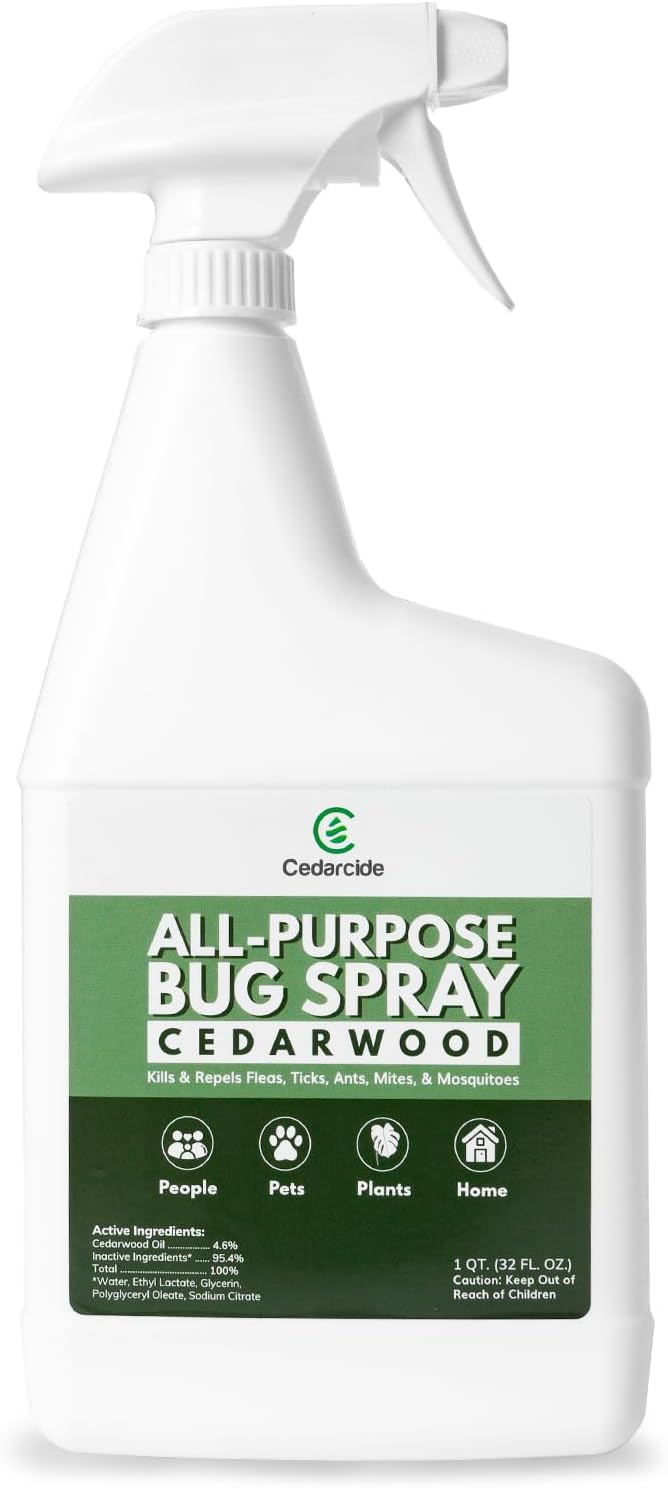 Cedarcide All-Purpose Bug Spray | Kill and Control Mosquitos, Fleas, Ticks, Ants | Made with Natural Essential Oils | Use on People, Pets & Kids (Cedarwood, Quart (32 Oz.))