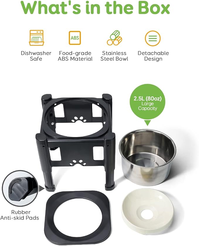 Elevated Dog Bowls, 80Oz Stainless Steel Water Feeder | 3 Adjustable Heights (6.1", 7.7", 9.3"), Anti-Spill Design for Small to Medium Sized Dogs