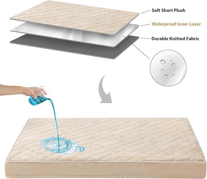 WNPETHOME Orthopedic Waterproof XL Dog Bed for Crate Cozy Sleep | Extra Large Washable Dogs Bed with Removable Cover, Multi-Needle Quilting Dogs XL Crate Bed for Relax , Beige 41x27 Inch