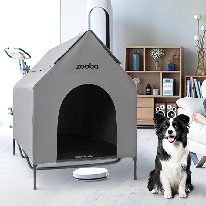 Zooba 48" XL Outdoor Dog House – Weatherproof Elevated Pet Shelter | Breathable Mesh & Steel Frame, Easy to Assemble & Clean, Large Dog Houses for All Seasons (Grey)