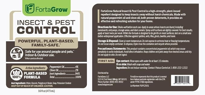 Insect & Pest Control Spray – Extra-Strength Peppermint & Clove Oil Formula – Kills & Repels Spiders, Ants, Gnats, Roaches & More – Family-Safe – Indoor & Outdoor – 16oz