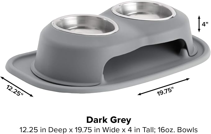 WeatherTech Double High Pet Feeding System - Elevated Dog/Cat Bowls - 4 inch High Dark Grey (DHC1604DGDG)