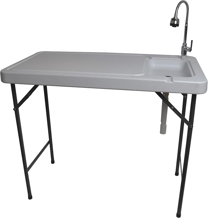 PACEROCKER Outdoor Fish & Game Cleaning Portable Folding Camp Table & Washing Station with Flexible Faucet