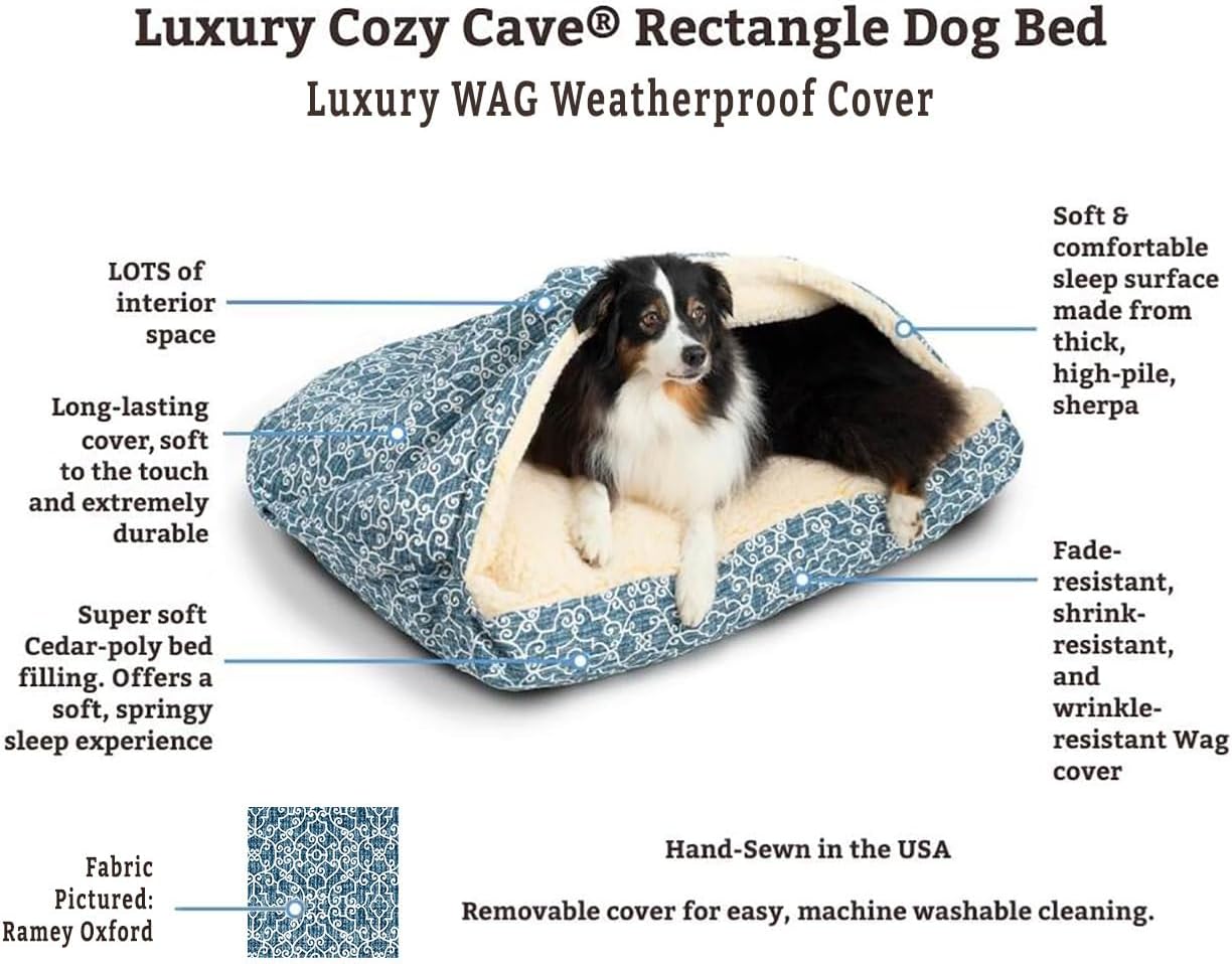 Snoozer Pet Products Luxury Rectangle Cozy Cave, Wag Collection, Small, Ramey Gray