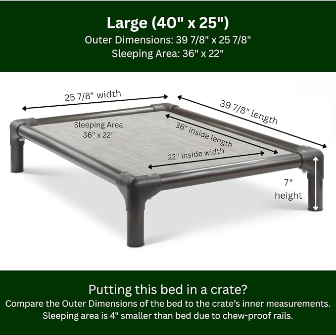 Kuranda Chewproof Elevated Dog Bed - Walnut PVC - 40" x 25" - Sunsure Textilene Outdoor Mesh - Birch