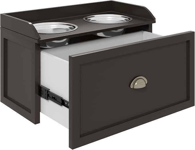 Dog Feeding Station with Storage Drawer & 2 Removable Stainless Steel Bowls | Elevated Design|Wood Construction|Ideal for Kitchen Living Room or Utility Area