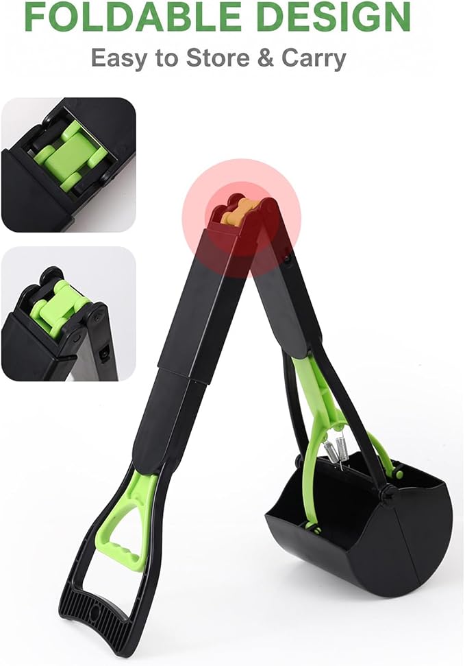 32" Long Handle Pooper Scooper for Large Dog, Heavy Duty Poop Scoop for Yard, Foldable, Portable