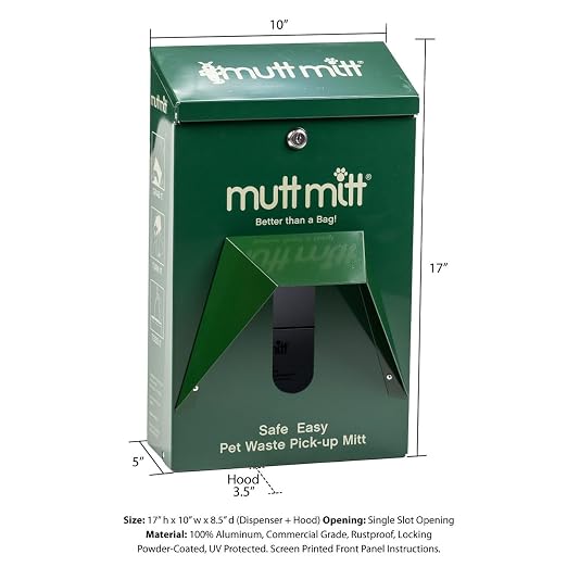 Mutt Mitt® Aluminum Dog Waste Station - Gloss Green | Singles | Complete aluminum station with 400 header bags, 25 liners, 12-gal can, locking dispenser, post & hardware included