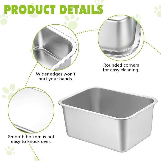 Fhiny 2 PCS Stainless Steel Dog Bowl, 2 Gallon Capacity Durable Metal Water Dish for Large Dogs, Indoor/Outdoor, Dishwasher Safe