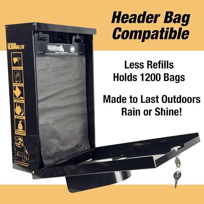 Dog Waste Station Dispenser Box, Fits Header Poop Bags, Made of Rust-Proof Aluminum, Pet Waste Bag Dispenser with Lock and Rainguard (No bags included) (Black)