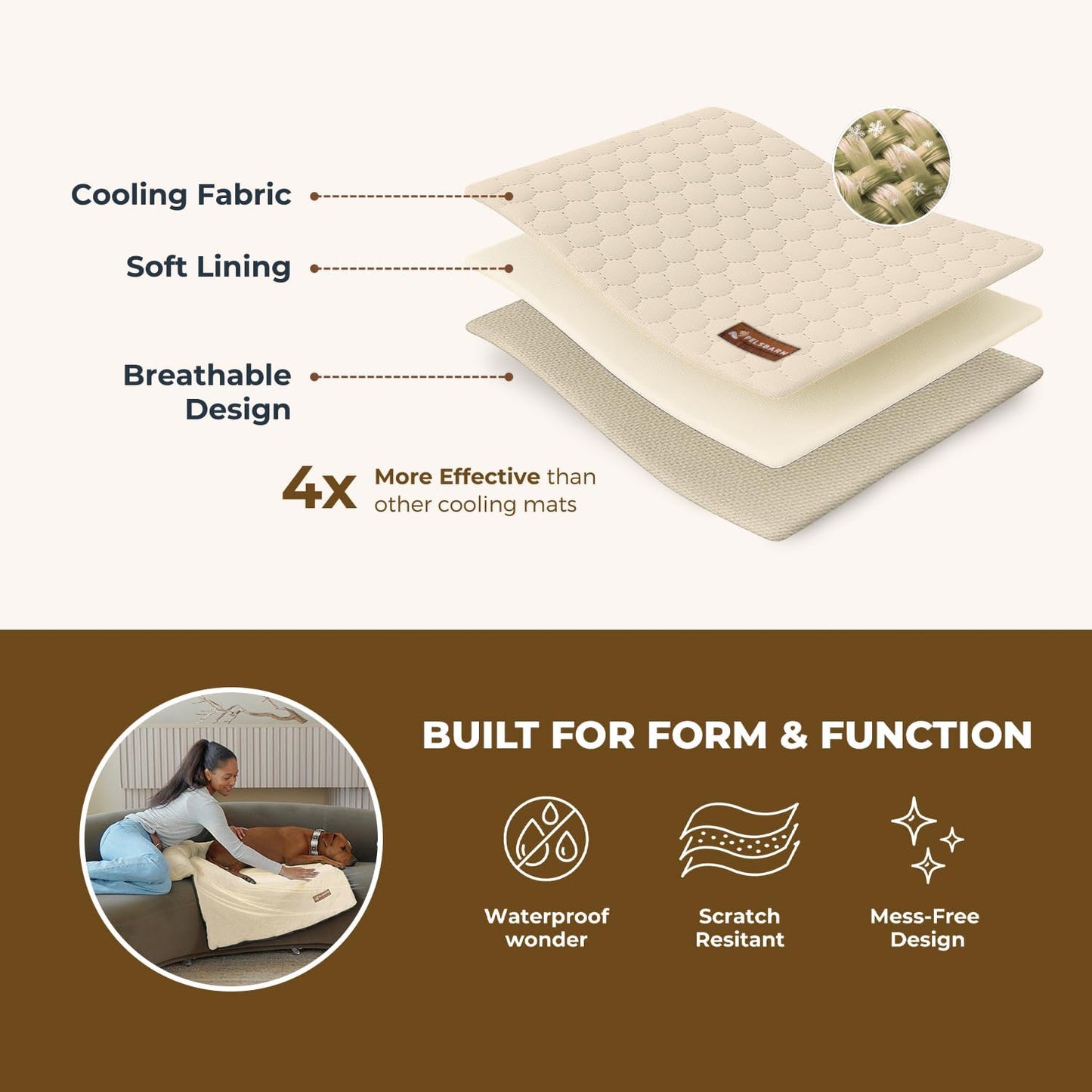 Dog Cooling Mat- Ice Silk Summer Comfort, Self Cooling, Non-Slip Dog Pad, Durable & Washable, Mat for Large Dogs 65x95 cm, Support Shelter Dogs with Every Purchase (Beige)