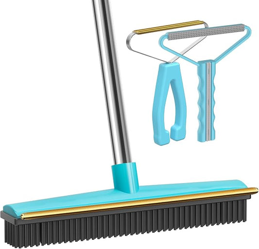 Carpet Rake 60" Long Handle, Pet Hair Remover, Carpet Broom, 3Pcs | Metal Fabric Edge, Carpet Scraper, Rug Rake, Pet Hair Broom, Carpets, Rugs, Mats, Couch, Stairs, Pet Hair Removal Tool