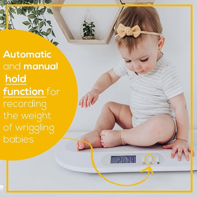 Beurer BY90 Digital Baby & Pet Scale with Bluetooth for Infants, Cats & Dogs, Weighing in Lbs/Oz/Kg up to 44 lbs, Hold & Tare Function for Accuracy & Curved Platform