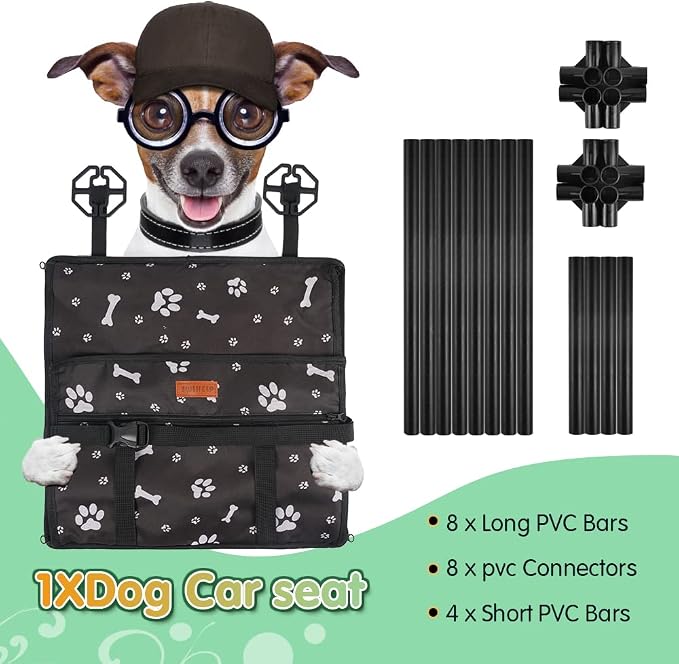Dog Car Seat Puppy Portable Pet Booster Car Seat with Clip-On Safety Leash and Stable Fram, Anti-Collapse,Perfect for Small Pets