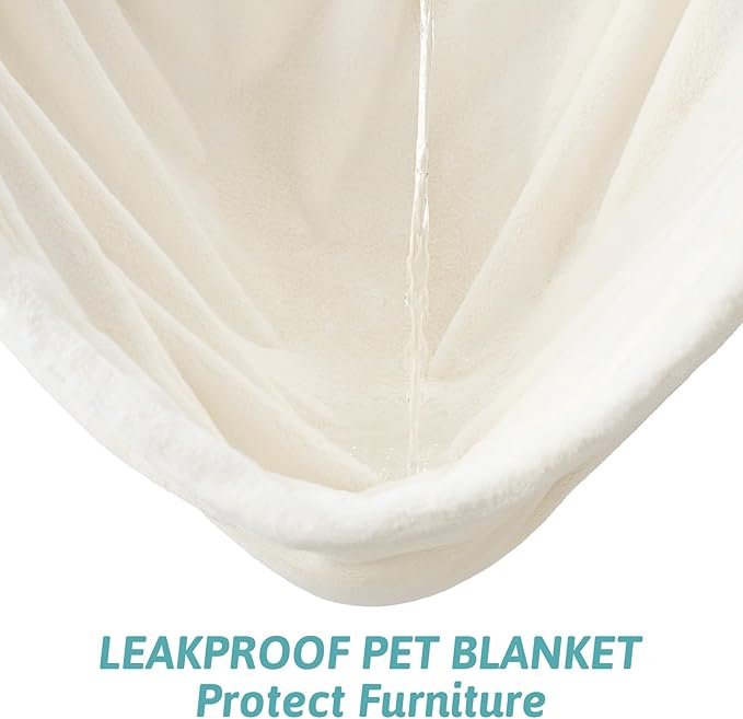 Luxury Faux Fur Throw Blanket for Couch, Ultra Soft Waterproof Pet Blanket, Cozy Warm Plush Blanket for Sofa Bedroom Living Room, Liquid Pee Proof for Large Dog or Cat, 50x60 inch, Cream