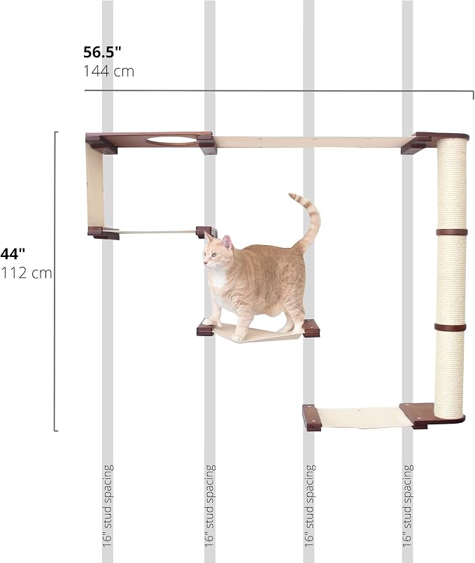 CatastrophiCreations Cat Mod Climb Track Handcrafted Wall Mounted Cat Tree Shelves, English Chestnut/Natural, One Size (528375911ENNAT)