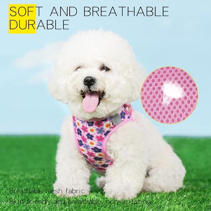 Step in Dog Harness and Leash Set, Flower Adjustable Easy Walk Puppy Harnesses, Soft Mesh No Pull Pet Vest Harness for Small Medium Dogs(Flower, M)