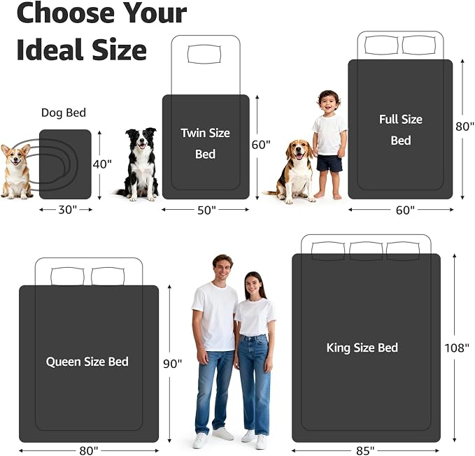 LOOBANI Waterproof Blanket for King Bed, Reversible Flannel 85"x108", Black | Waterproof Dog Blankets for Large Dogs, Spill-Proof Couch Cover for Family Movie Nights, Camping, Travel, Noise Free