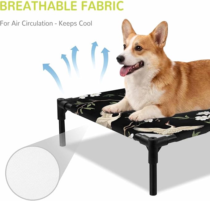 Outdoor Elevated Dog Bed for Medium Dogs, Spring Floral Breathable Cooling Raised Dog Cot for Indoor/Outdoor, Branches Birds Flowers Modern Art Waterproof Elevated Pet Beds, M 24 x 20 in