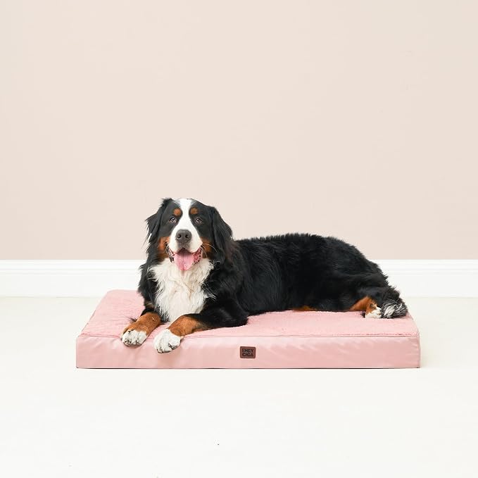 EHEYCIGA Orthopedic Dog Bed Large with Removable Washable Cover, 44IN Pink | Egg Crate Foam Support, Durable Oxford fabric, Non-Slip Bottom, Machine Washable, Soft Waterproof Plush Pet Bed Mat For Crate
