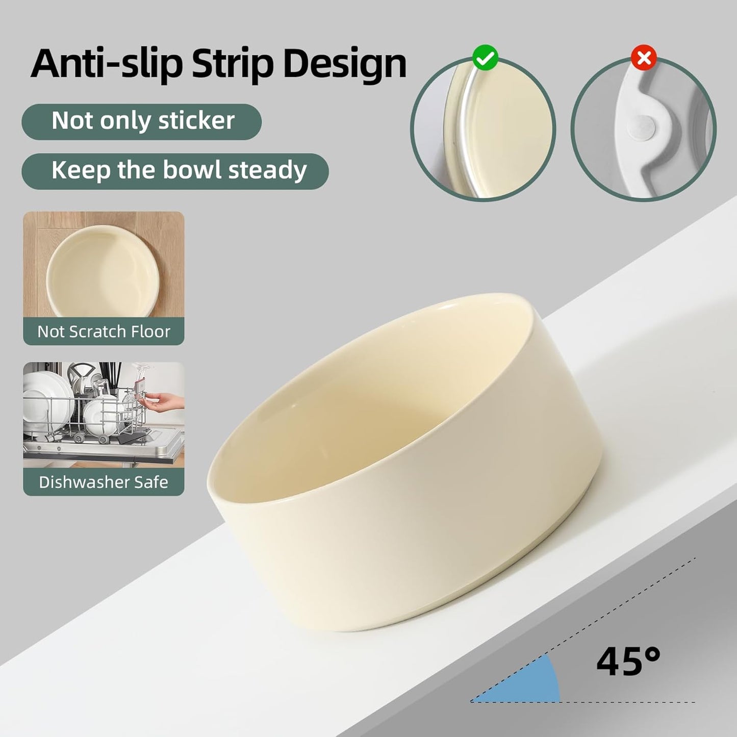 Ceramic Elevated Dog Bowls, Food and Water Bowls for Dogs, Puppy, Raised Dog Dish, Pet Feeder(6inch, 2 x Beige + Stand)