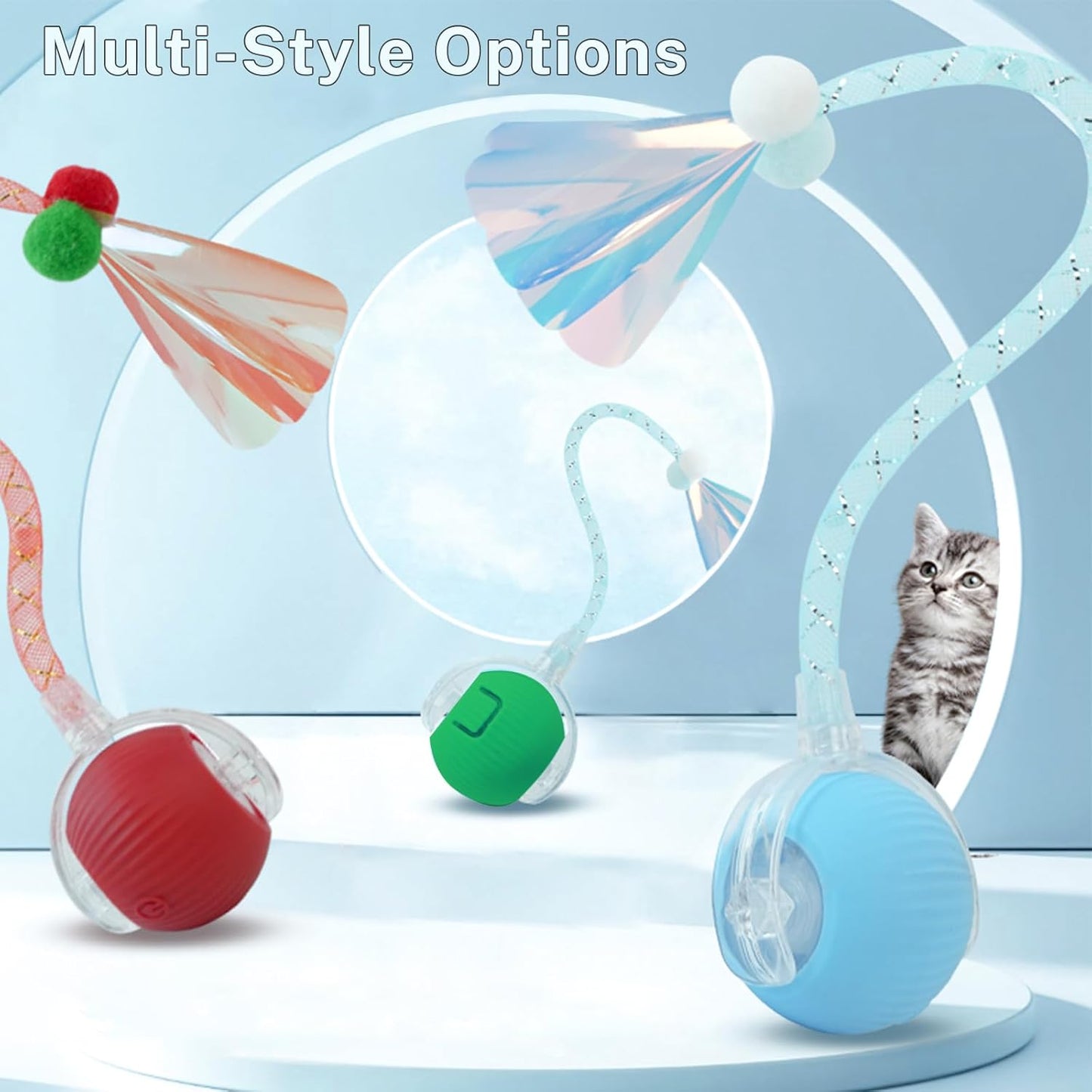 New Upgraded Cat Ball Toy - Speedy Tail 2.0 Cat Toy, Interactive Cat Toy Ball, Stimulating Toys and Juguetes para Gatos, Cat Toys for Bored Indoor（Sound Switchable） (Blue)