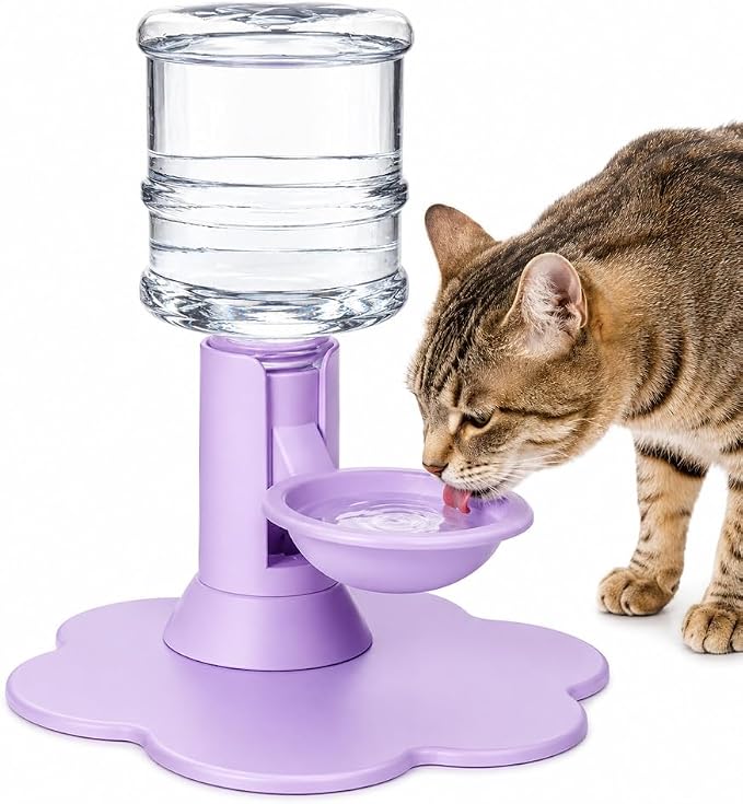 Automatic Pet Water Dispenser,Flow Self Refilling Cat & Dog Water Bowl | Portable Bottle Outdoor Jug, 3 Gallon No Spill, Washing Station for Pets, Feeder, Fountain, Storage(Purple,Includes Bottle)